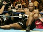 Mike Tyson on the canvas after being knocked out by Danny Williams in July 2004